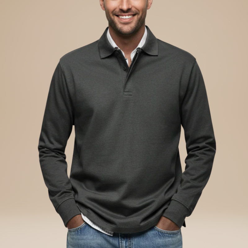Men's Long Sleeve Polo Shirt - Classic Fit - Black