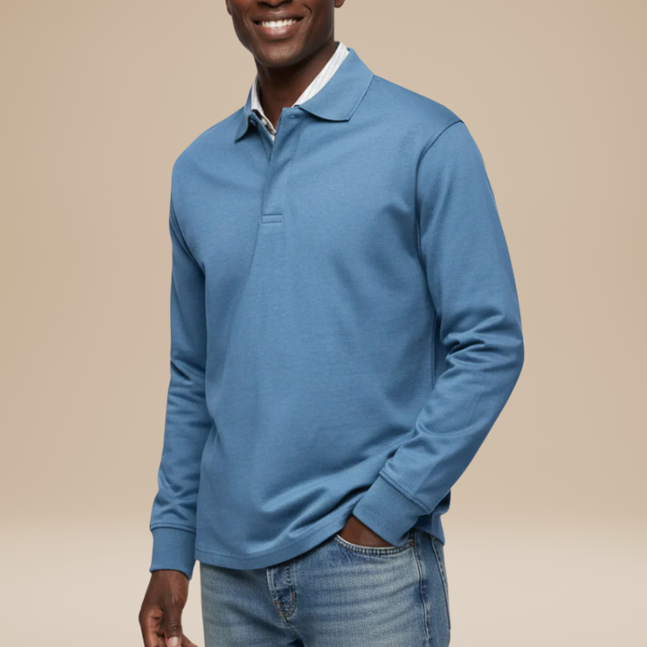 Men's Long Sleeve Polo Shirt - Classic Fit - Blue