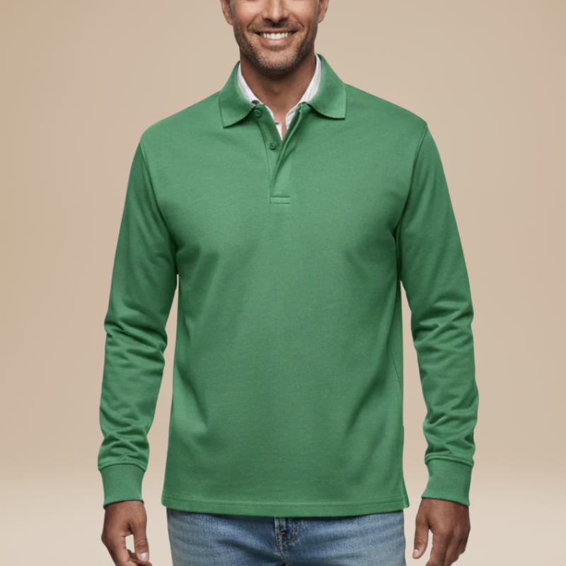 Men's Long Sleeve Polo Shirt - Classic Fit - Green