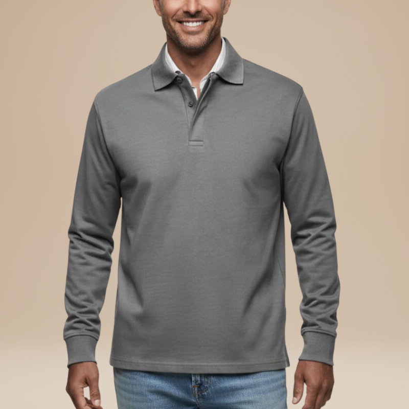 Men's Long Sleeve Polo Shirt - Classic Fit - Grey