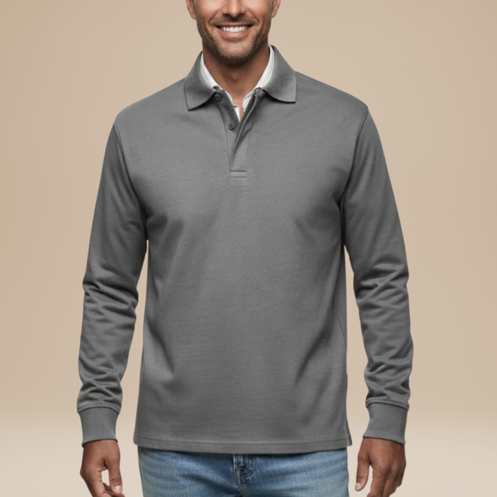 Men's Long Sleeve Polo Shirt - Classic Fit - Grey