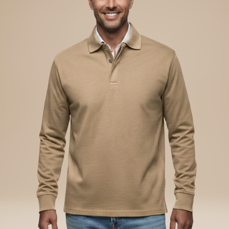 Men's Long Sleeve Polo Shirt - Classic Fit - Khaki