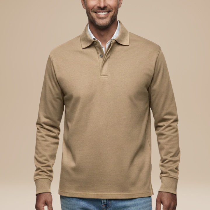 Men's Long Sleeve Polo Shirt - Classic Fit - Khaki