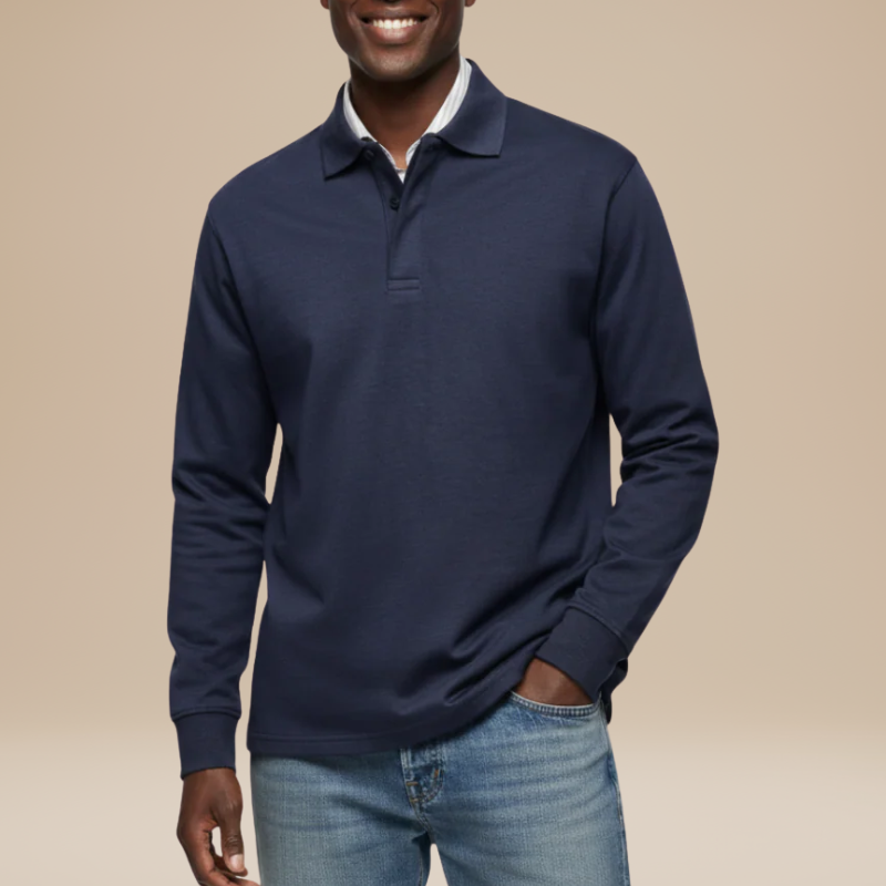 Men's Long Sleeve Polo Shirt - Classic Fit - Navy