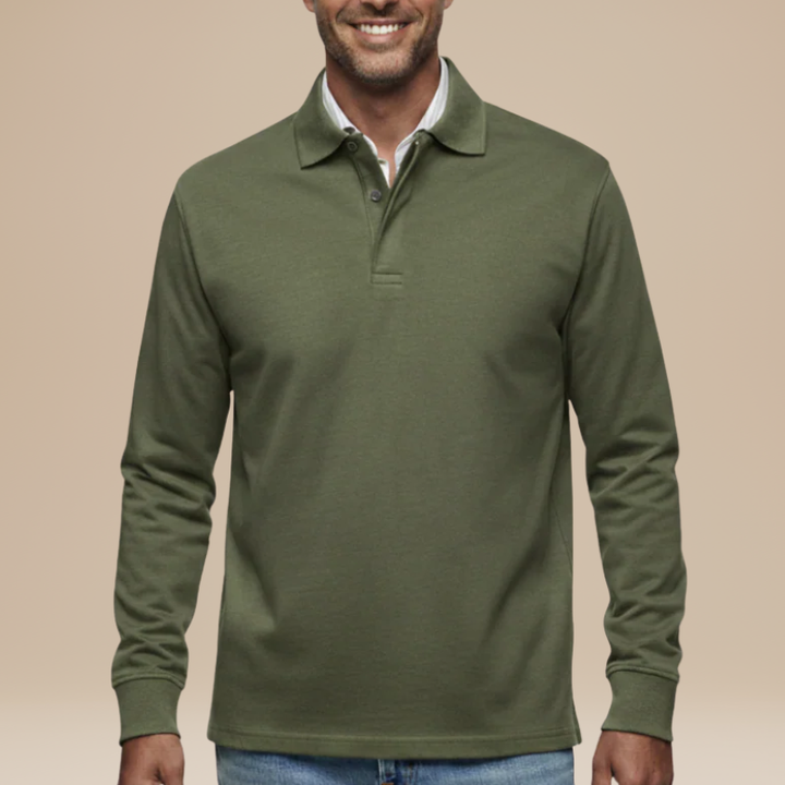 Men's Long Sleeve Polo Shirt - Classic Fit - Olive