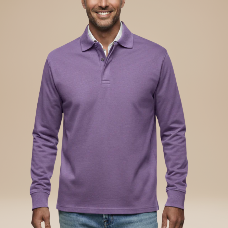 Men's Long Sleeve Polo Shirt - Classic Fit - Purple