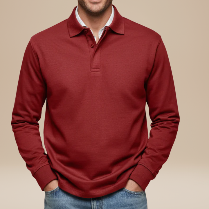 Men's Long Sleeve Polo Shirt - Classic Fit - Red