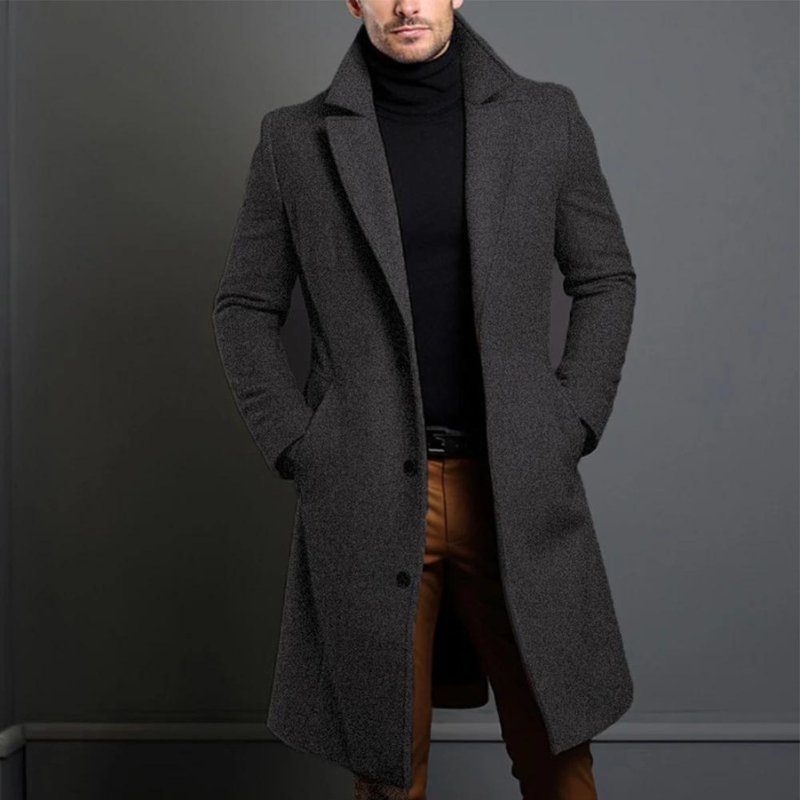 Men's Long Winter Coat - Tailored Formal Style - Grey