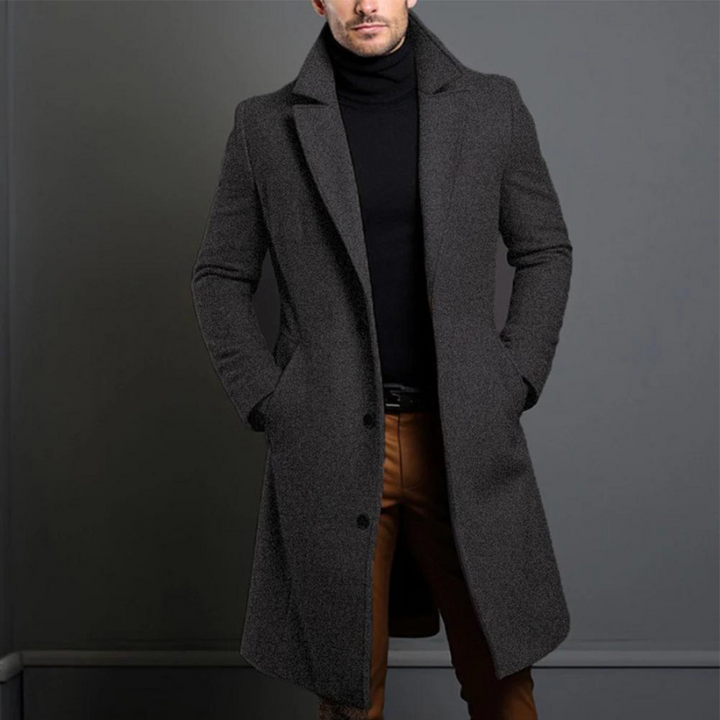 Men's Long Winter Coat - Tailored Formal Style - Grey