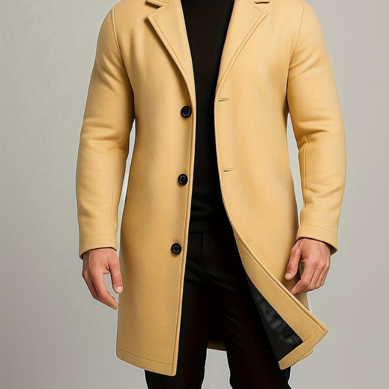 Men's Long Winter Coat with Button Closure - Windproof Style