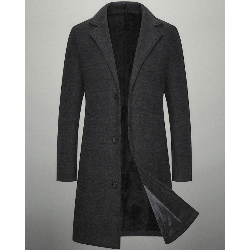 Men's Long Winter Coat with Button Closure - Windproof Style - Grey