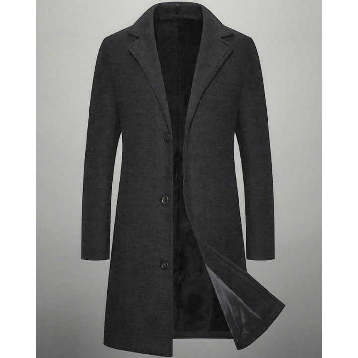 Men's Long Winter Coat with Button Closure - Windproof Style - Grey