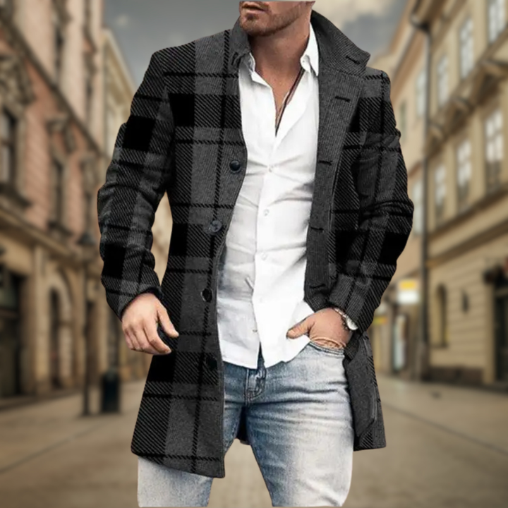 Men's Long Winter Jacket - Straight Fit Casual & Business - Black