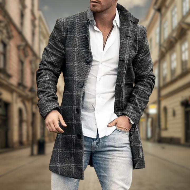 Men's Long Winter Jacket - Straight Fit Casual & Business - Grey-Black