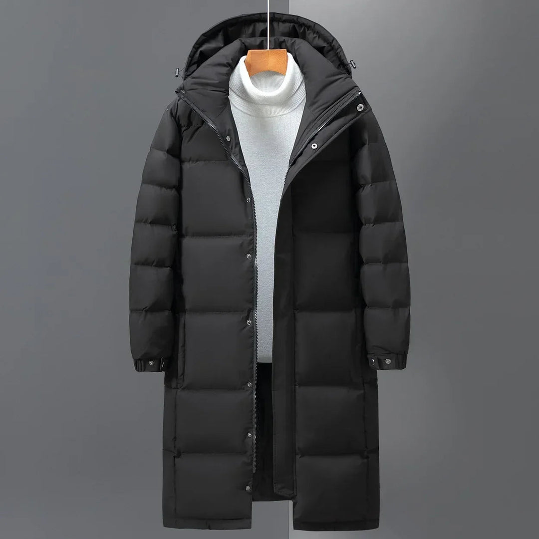 Men's Long Winter Parka Jacket - Warm Hooded Outdoor Coat - Black