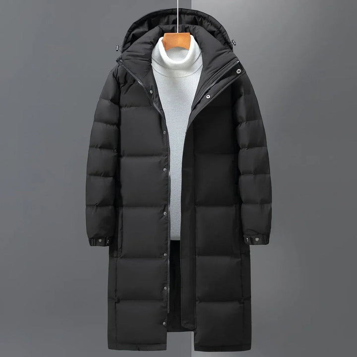 Men's Long Winter Parka Jacket - Warm Hooded Outdoor Coat - Black