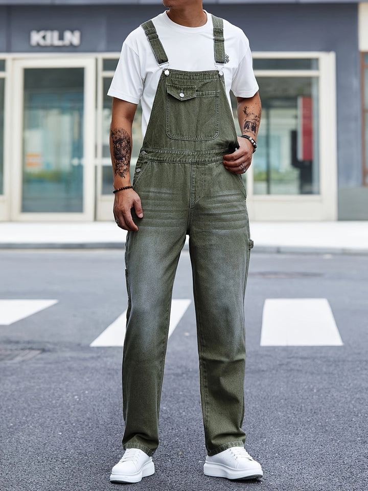 Men's Loose Fit Cargo Overalls - All-Season Work Wear - Green