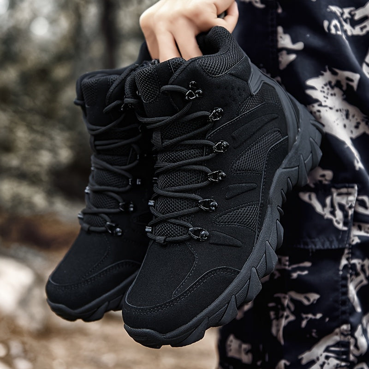 Men's Mid-Top Hiking Boots - Breathable Tactical Walking Shoes - Black