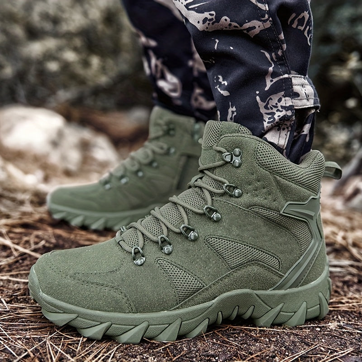 Men's Mid-Top Hiking Boots - Breathable Tactical Walking Shoes - Green