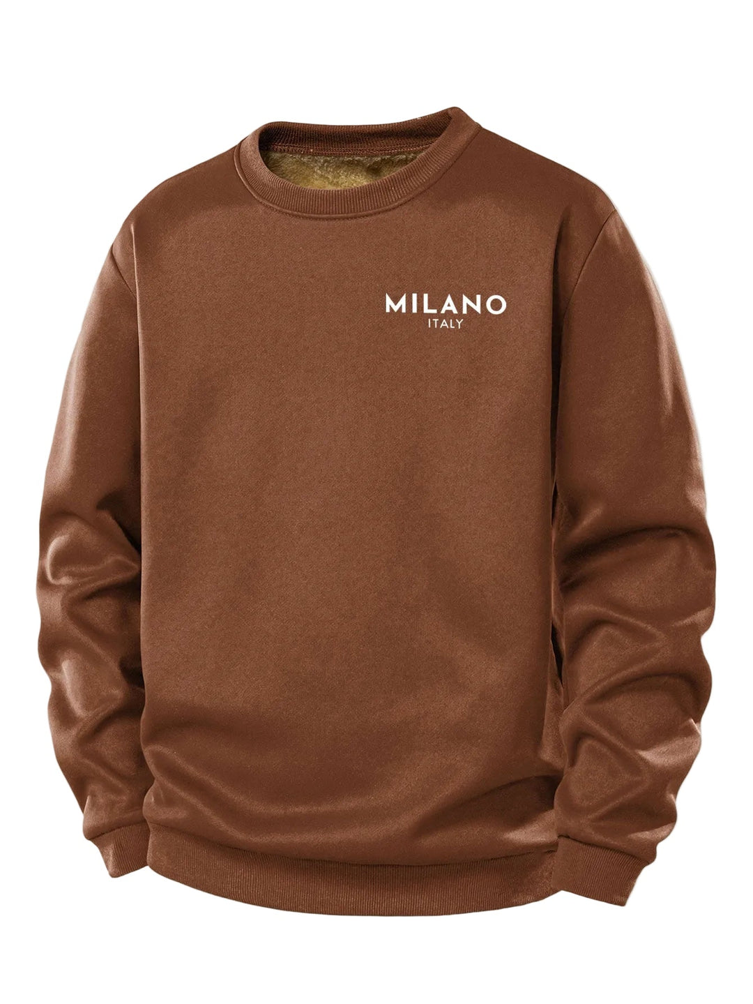Men's Milano Print Teddy Fleece Sweatshirt – Crew Neck Regular Fit - Brown