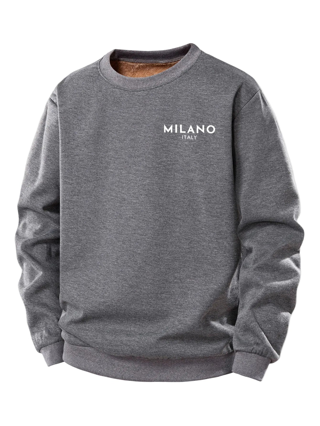 Men's Milano Print Teddy Fleece Sweatshirt – Crew Neck Regular Fit - Grey