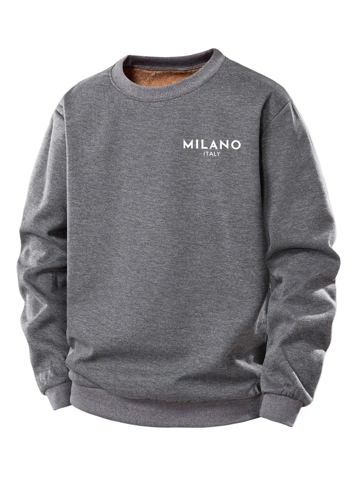 Men's Milano Print Teddy Fleece Sweatshirt – Crew Neck Regular Fit - Grey