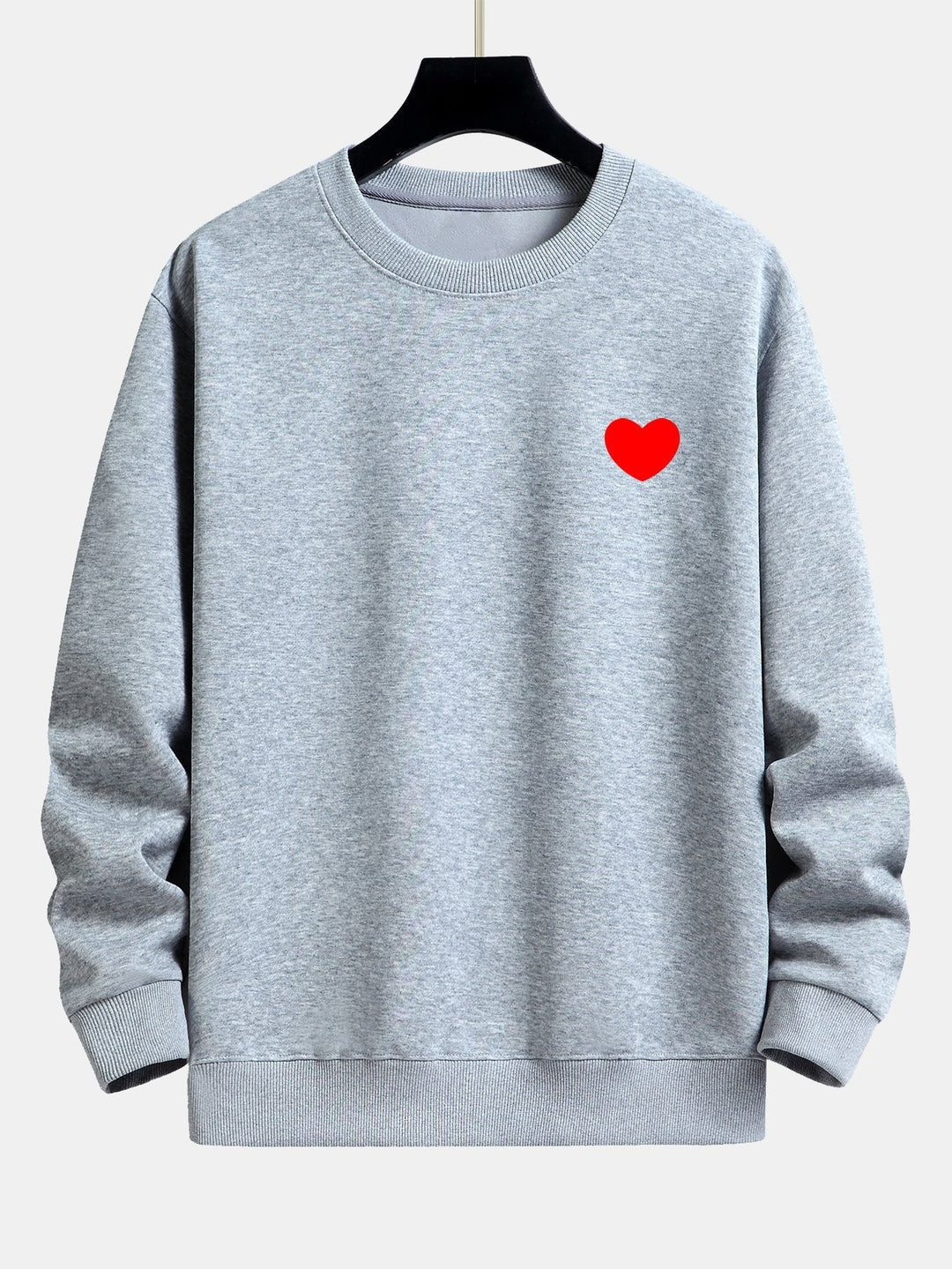 Men's Minimalist Heart Print Sweatshirt – Relaxed Fit Crew Neck - Light Grey