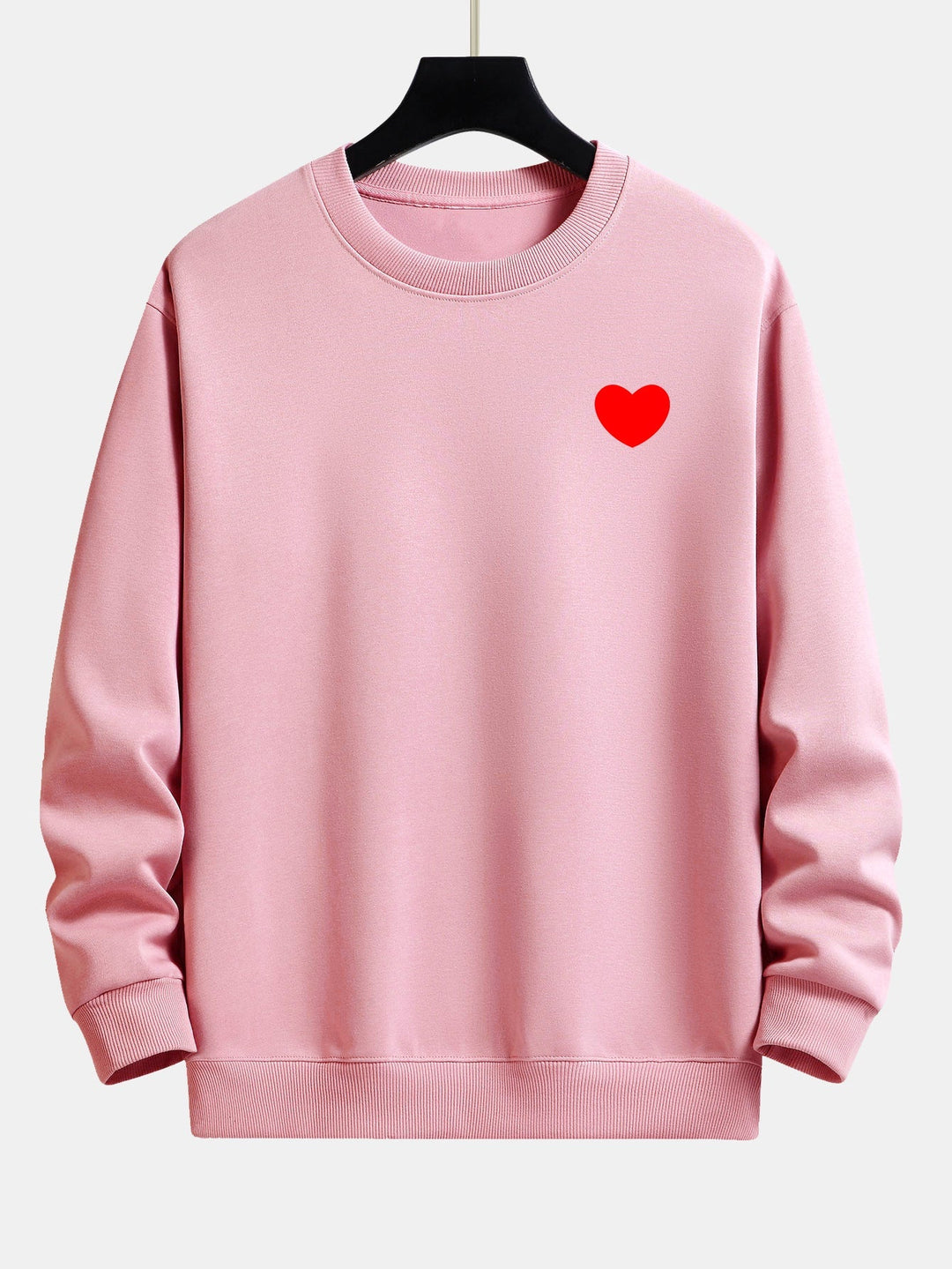 Men's Minimalist Heart Print Sweatshirt – Relaxed Fit Crew Neck - Light Pink
