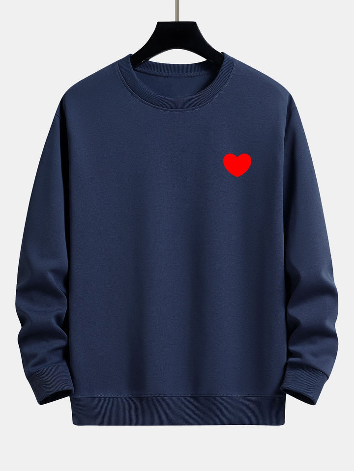 Men's Minimalist Heart Print Sweatshirt – Relaxed Fit Crew Neck - Navy