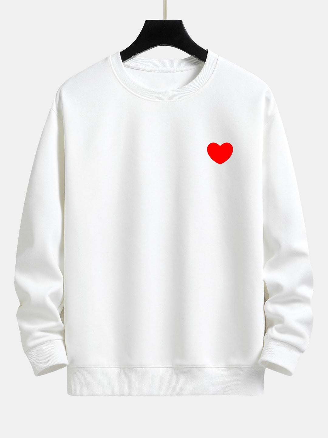 Men's Minimalist Heart Print Sweatshirt – Relaxed Fit Crew Neck - White