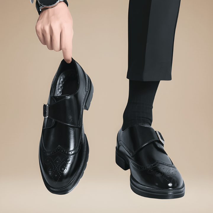 Men's Monk Strap Shoes - Double Buckle Formal Design - Black