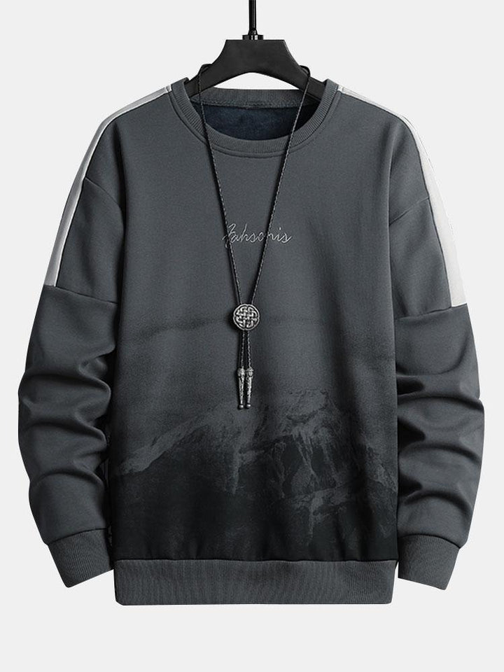 Men's Mountain Graphic Crew Neck Sweatshirt – Relaxed Fit Pullover - Dark Grey