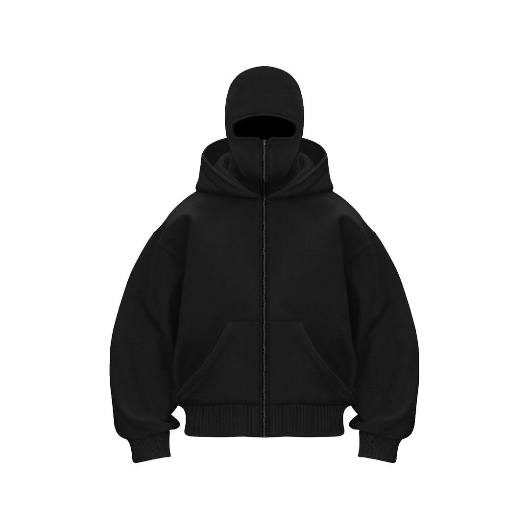 Men's Oversized Hoodie with Zip - Streetwear - Black