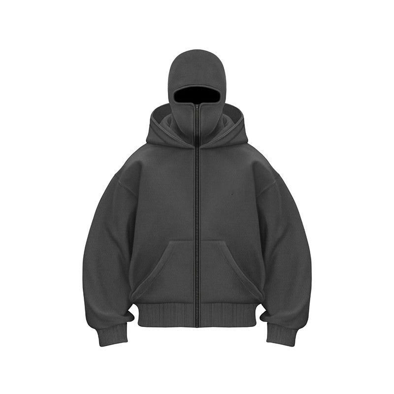 Men's Oversized Hoodie with Zip - Streetwear - Grey