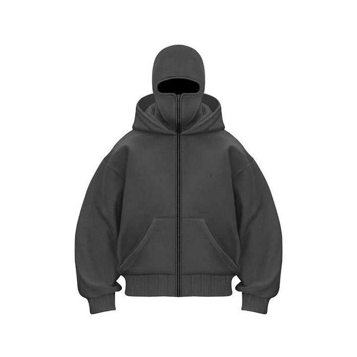 Men's Oversized Hoodie with Zip - Streetwear - Grey