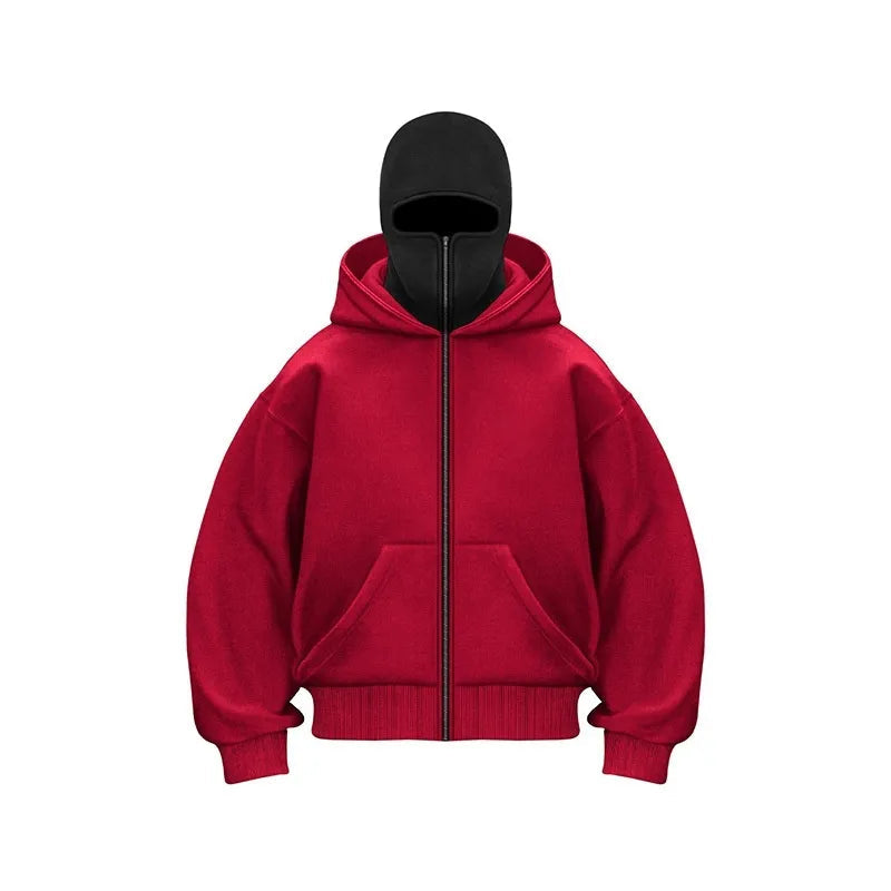 Men's Oversized Hoodie with Zip - Streetwear - Red