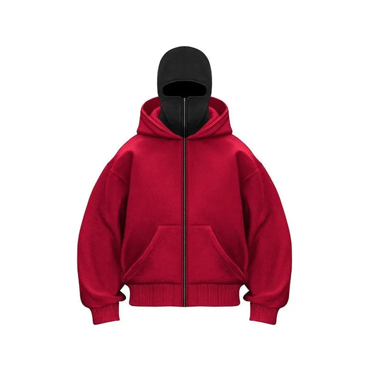 Men's Oversized Hoodie with Zip - Streetwear - Red