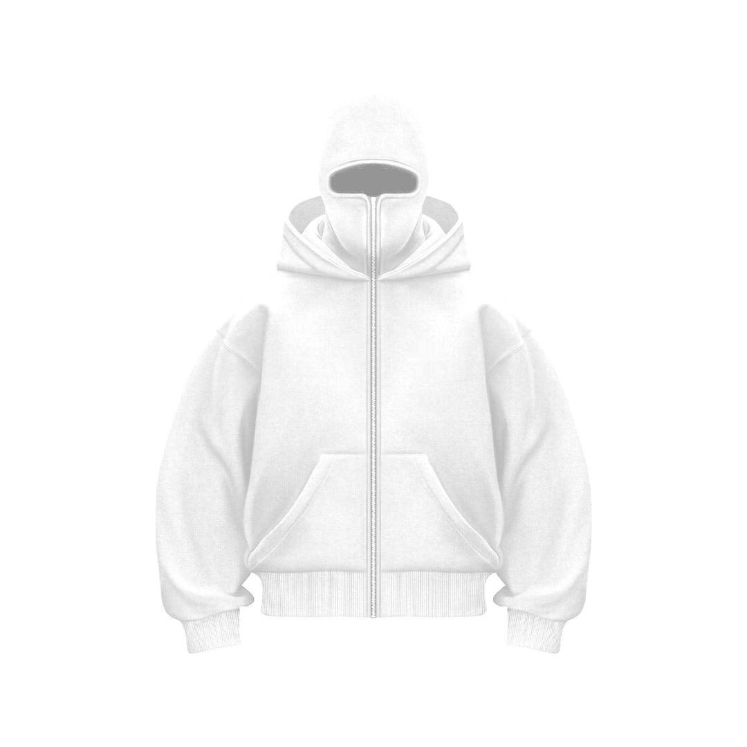 Men's Oversized Hoodie with Zip - Streetwear - White