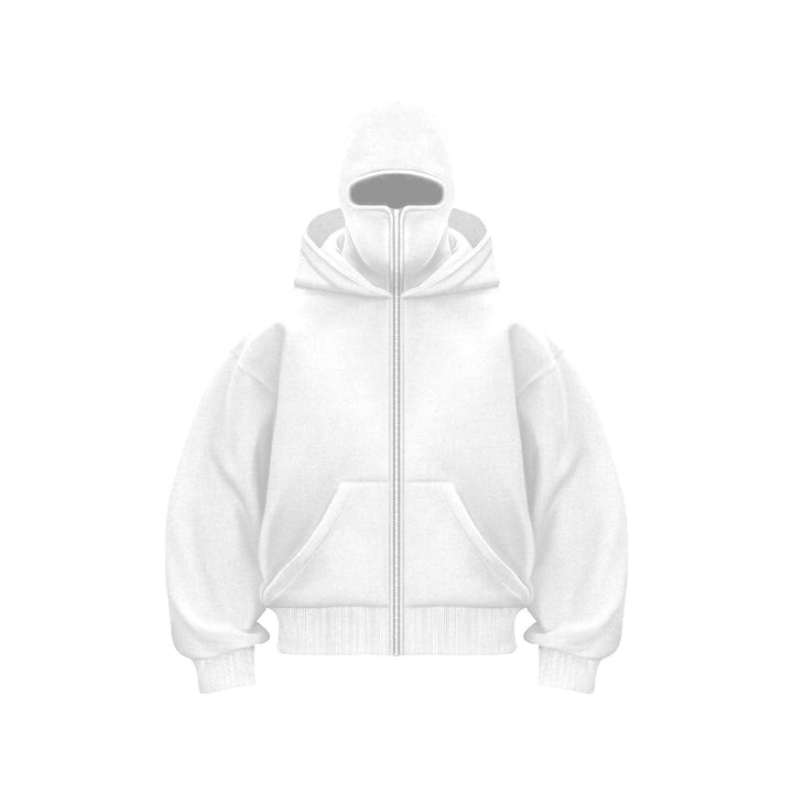 Men's Oversized Hoodie with Zip - Streetwear - White