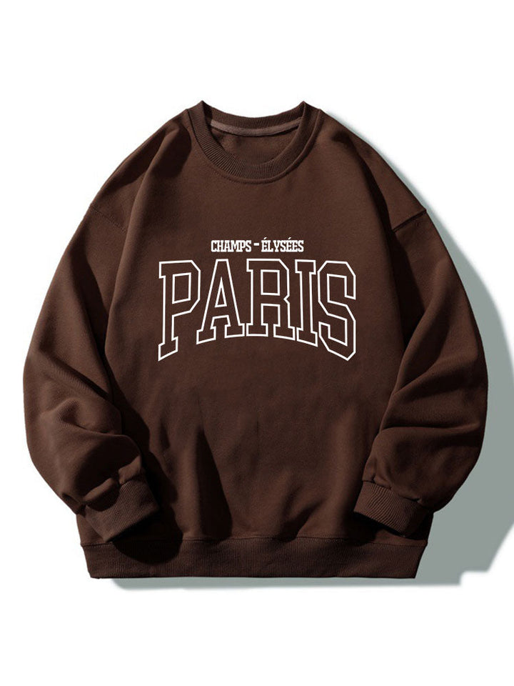 Men's Paris Graphic Print Sweatshirt – Relaxed Fit Crew Neck - Dark Brown