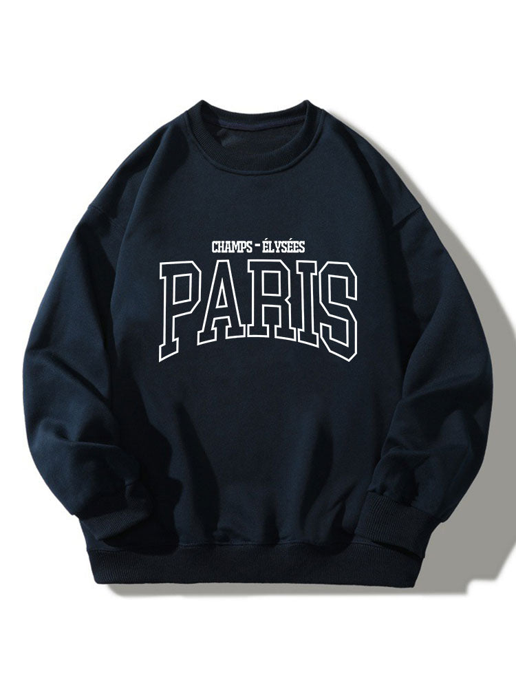 Men's Paris Graphic Print Sweatshirt – Relaxed Fit Crew Neck - Navy