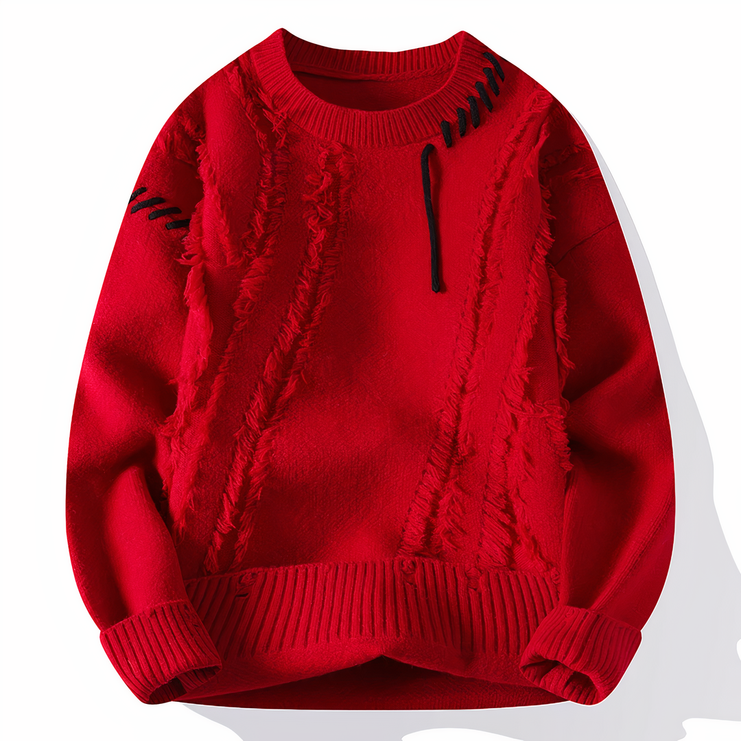 Men's Patchwork Crewneck Sweater - Bold Mixed Knit - Red