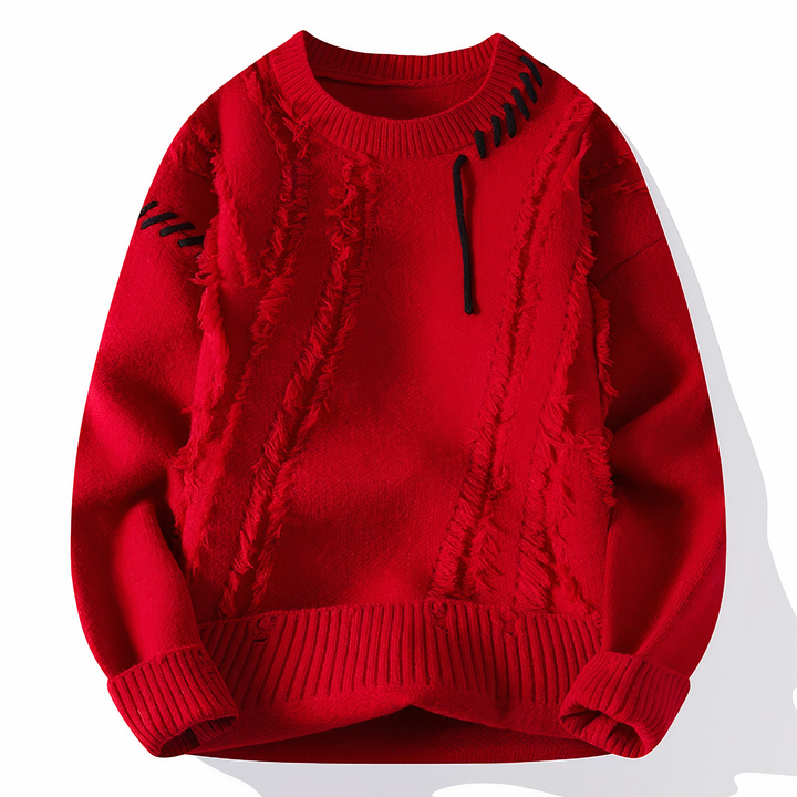 Men's Patchwork Crewneck Sweater - Bold Mixed Knit - Red