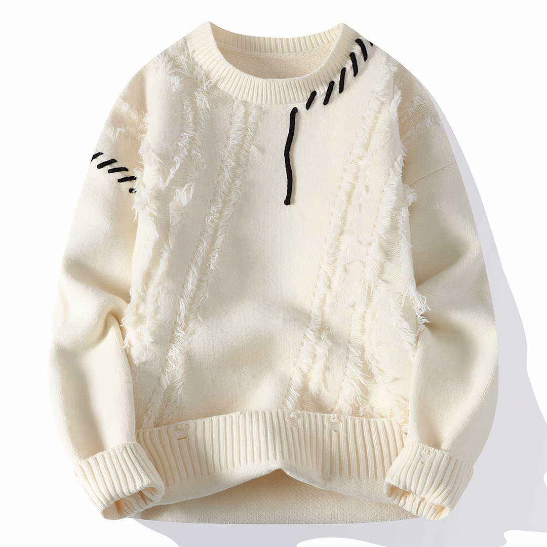 Men's Patchwork Crewneck Sweater - Bold Mixed Knit - White