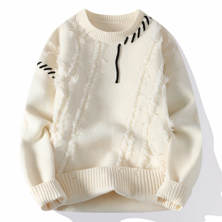 Men's Patchwork Crewneck Sweater - Bold Mixed Knit - White