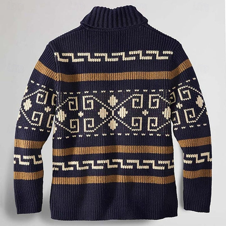 Men's Patterned Zip Cardigan - Navy Blue