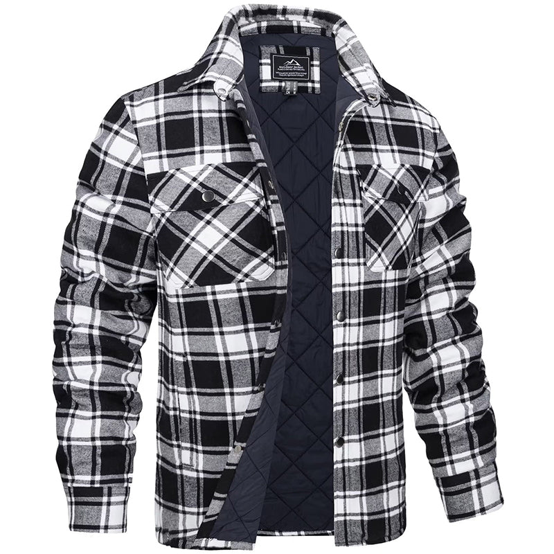 Men's Plaid Flannel Jacket - Lumberjack Work Shirt - Black