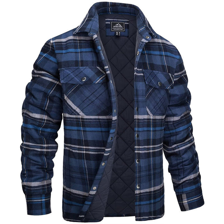 Men's Plaid Flannel Jacket - Lumberjack Work Shirt - Dark Blue