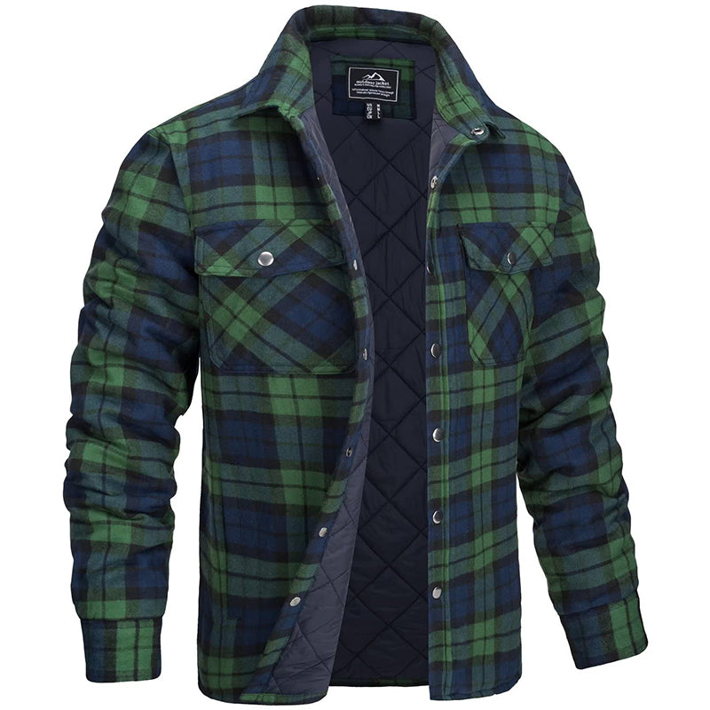 Men's Plaid Flannel Jacket - Lumberjack Work Shirt - Green