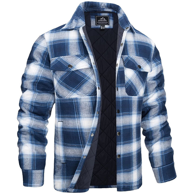 Men's Plaid Flannel Jacket - Lumberjack Work Shirt - Light Blue